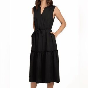 Lands' End Black Tiered V-Neck Maxi Dress